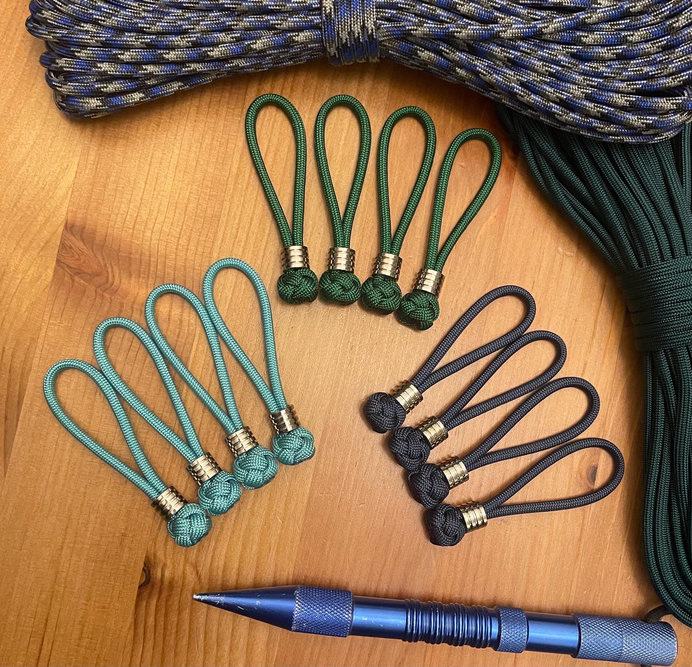 Paracord Zipper Pulls - Stainless Steel Grooved Beads - Assorted