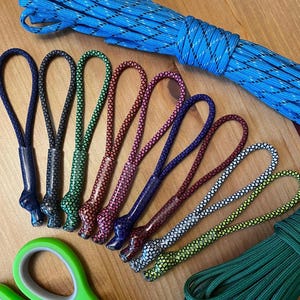 Long Paracord Zipper Pull | 5 Inches | Clear Tubing | Pack of 3 or 6 | Diamond Color Pattern | Assorted Colors