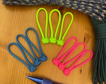 Paracord Zipper Pulls - Neon Colors - Monkey Fist Mini Knot - Pack