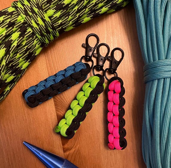 Paracord Keychain Pack - Black and Assorted Neon Color - Box Knot