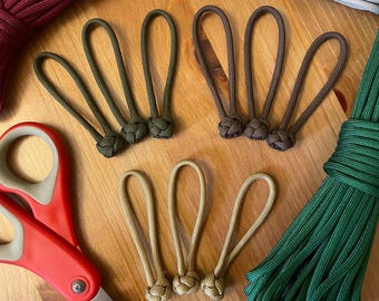 Paracord Zipper Pull Diamond Knot | Pack of 3, 6, or 10 | Custom Handmade | Zipper Pull for Backpack, Bags, Jackets, or Luggage
