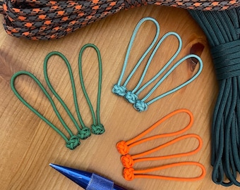 Thin Paracord Zipper Pulls - Assorted Colors - Diamond Knot - Pack of 3, 6, or 10