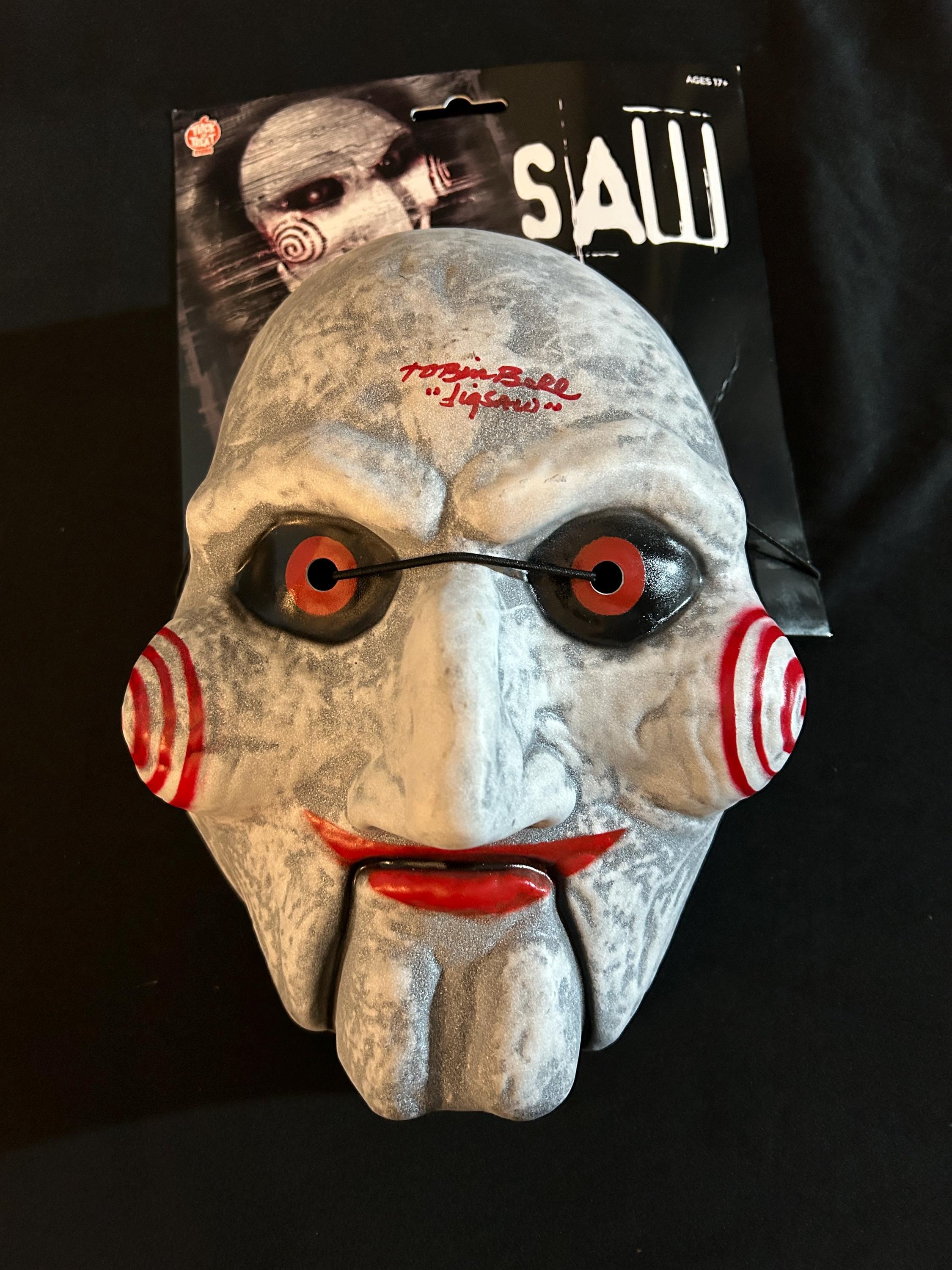 Maschera Billy Il Burattino (Jigsaw) In Lattice Bianco Per Halloween - Costume Spaventoso