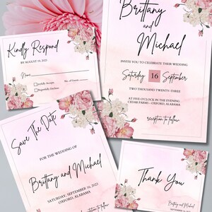 Blush Floral Hochzeitseinladung Template Set - DIGITAL DOWNLOAD; Bearbeitbare Hochzeitseinladungsvorlagen mit Canva