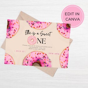 1st Birthday, Sweet One Birthday Invite, Instant Download, Canva Invite, Toddler Birthday Invite, Printable, Girls first birthday