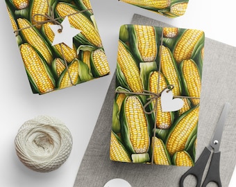 Fresh Corn Gift Wrap Sheet Vegetable Wrapping Paper Realistic Yellow Corn Illustrated Pattern Gift Box Packaging by Agnes Pembroke