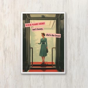 Vintage Artful Wall Art She is The Boss Individuelles Retro Poster Schrulliges Wohnkultur Mid Century Modern Wandkunst Geschenk für Sie