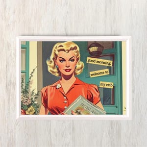 Retro Hausfrau Poster Lustig Innendekorativ Schrullig Wand Kunst Humorvoll Bar Warenkorb Print Einweihungsparty Gastgeberin Geschenk Wohnkultur