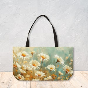 Sac de week-end personnalisé avec fond en T Sac à bandoulière fonctionnel pour voyage avec fleurs de marguerite, cadeau personnalisé pour elle par Agnes Pembroke