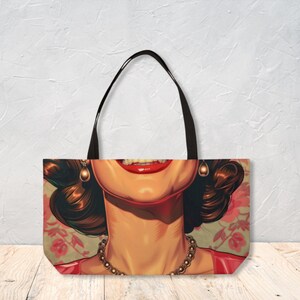 Sac fourre-tout personnalisé Nom personnalisé avec empreintes de visage de femme Sac à provisions Meilleur cadeau pour elle Sac fourre-tout de week-end par Agnes Pembroke