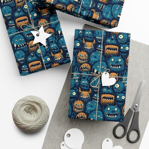 Blauw Cadeaupapier Cartoon Monsters Grappige kinderfeestje Cadeaupapier Verjaardagscadeaupapier Vel voor Kinderen door Agnes Pembroke
