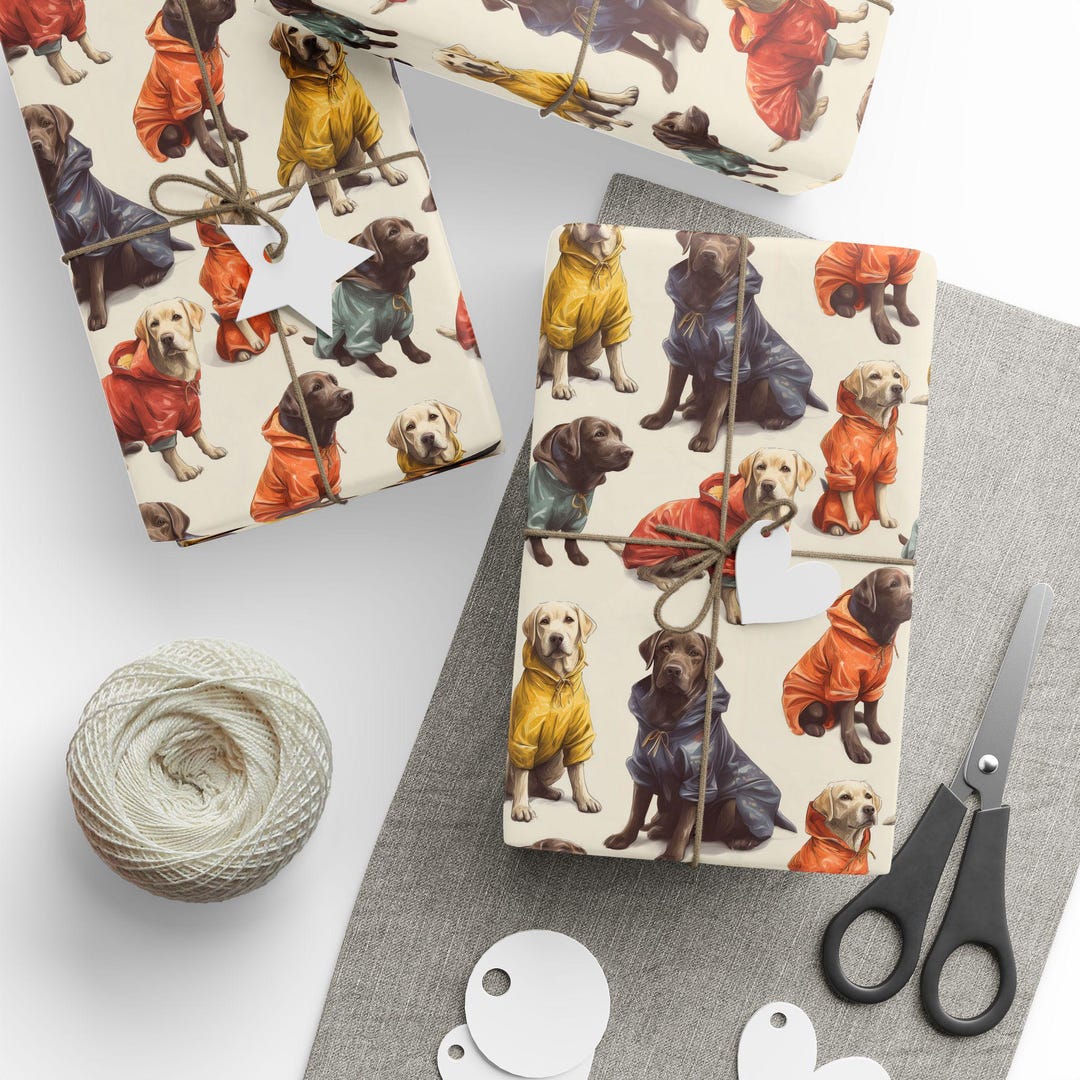 Dog Wrapping Papers, Labrador Retriever Design, Vintage Gouache Style ...