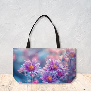 Grande bolsa de ombro tipo sacola para viagem estilo natureza bolsa moderna com estampa de flores de áster presente personalizado para ela por Agnes Pembroke