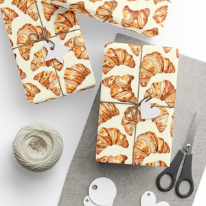 Unique Gift Wrapping Paper Roll, Croissant Pattern Wrap Sheet Food Kitchen Decor, Pastry Shop Food Wrapping by Agnes Pembroke