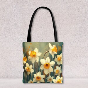 Sac fourre-tout personnalisé à imprimé fleurs jonquilles Sac à bandoulière de voyage fonctionnel ou sac pour ordinateur portable d'école pour femme par Agnes Pembroke