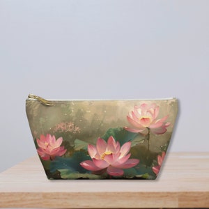Lotusbloemen Accessoiretasje Ritsvakje Reisopberger Roze bloemenprints damestasje Aangepaste naam door Agnes Pembroke