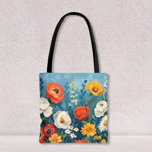 Sac fourre-tout à fleurs colorées avec nom personnalisable avec imprimés de jardins printaniers Cadeau unique pour femme Sac fourre-tout moderne par Agnes Pembroke
