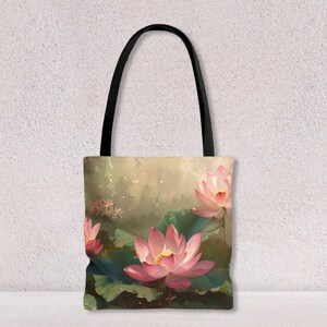 Sac fourre-tout rose fleurs de lotus Sac botanique unique pour un usage quotidien Sac d'école ou sac à provisions avec nom personnalisé par Agnes Pembroke