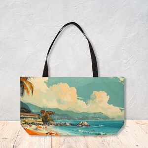 Sac de week-end en bord de mer, fond en T, sac de créateur unique avec poignée en coton, sac de plage, cadeau personnalisable pour femme, par Agnes Pembroke