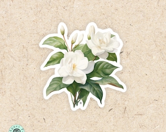 Gardenia Flowers Vinyl Decal Stickers Laptop Wildflower Decor Aesthetic Journal Sticker or Gift Box Decal by Agnes Pembroke