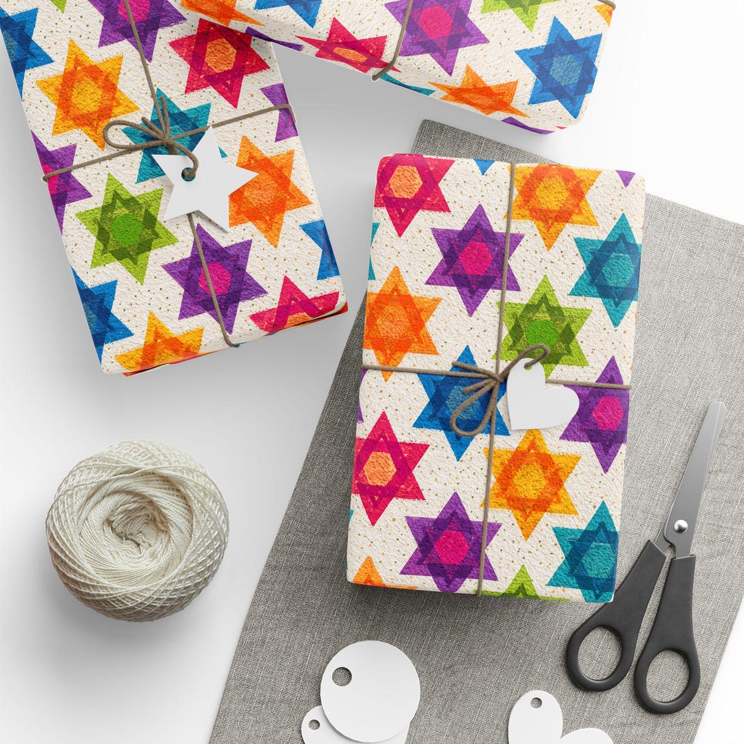 Festive Wrapping Paper Colorful Rainbow Star of David Gift Wrap ...