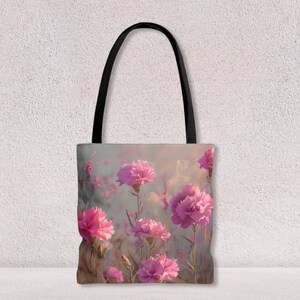 Agnes Pembroke Sac fourre-tout botanique floral imprimé fleurs de dianthus avec poignée en coton Sac à bandoulière pour ordinateur portable scolaire par Agnes Pembroke
