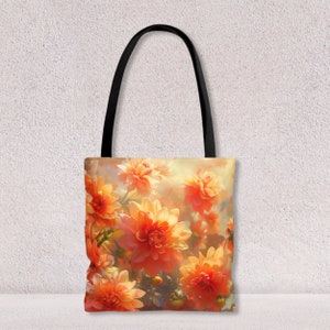 Sac fourre-tout personnalisé à imprimé fleurs dahlia avec anse en coton Sac de plage réutilisable pour sac à provisions, cadeau unique pour elle par Agnes Pembroke
