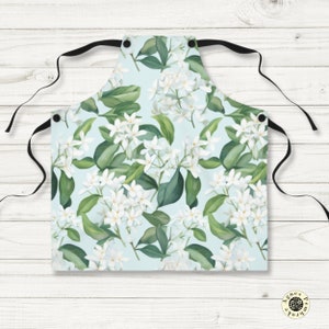 Stylish Floral Apron for Mom Vintage Style Cooking Gift Floral Apron Featuring White Stephanotis Flowers by Agnes Pembroke