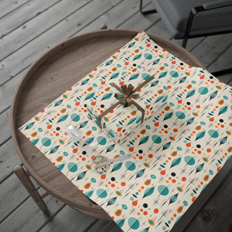 Mid Century Modern Gift Wrap Atomic Wrapping Paper Retro Shapes Wrap ...