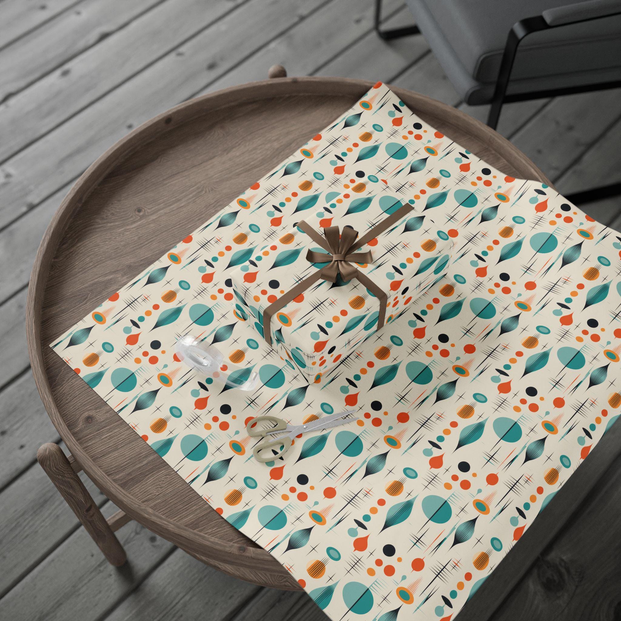 Mid Century Modern Gift Wrap Atomic Wrapping Paper Retro Shapes Wrap ...