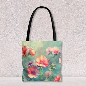 Sac fourre-tout élégant à fleurs Grand sac de plage ou de marché avec impression de fleurs de géranium, cadeau personnalisé pour femme par Agnes Pembroke