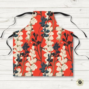 Colorful White Flowers Apron Kitchen Waterproof Apron Gift for Grandma Personalized Apron with Snapdragon Flowers Print by Agnes Pembroke