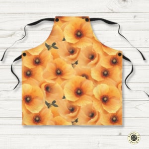 Colorful Kitchen Apron with Black Strap Personalized Gift for Chef Cooking Apron for Women Yellow Flower Prints Apron by Agnes Pembroke