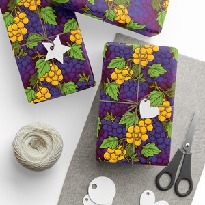 Grape Cluster Wrapping Paper Rolls, Purple and Yellow Vineyard Gift Wrap, Unique Party Favor Gift Cover by Agnes Pembroke