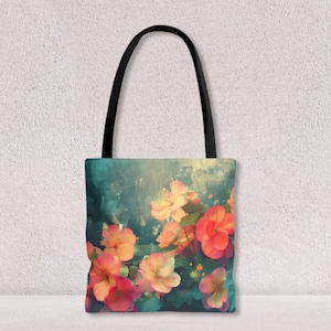 Sac de plage personnalisé à imprimé fleurs de bégonia, sac à bandoulière non tissé durable pour voyage ou sac d'école pour ordinateur portable pour elle par Agnes Pembroke
