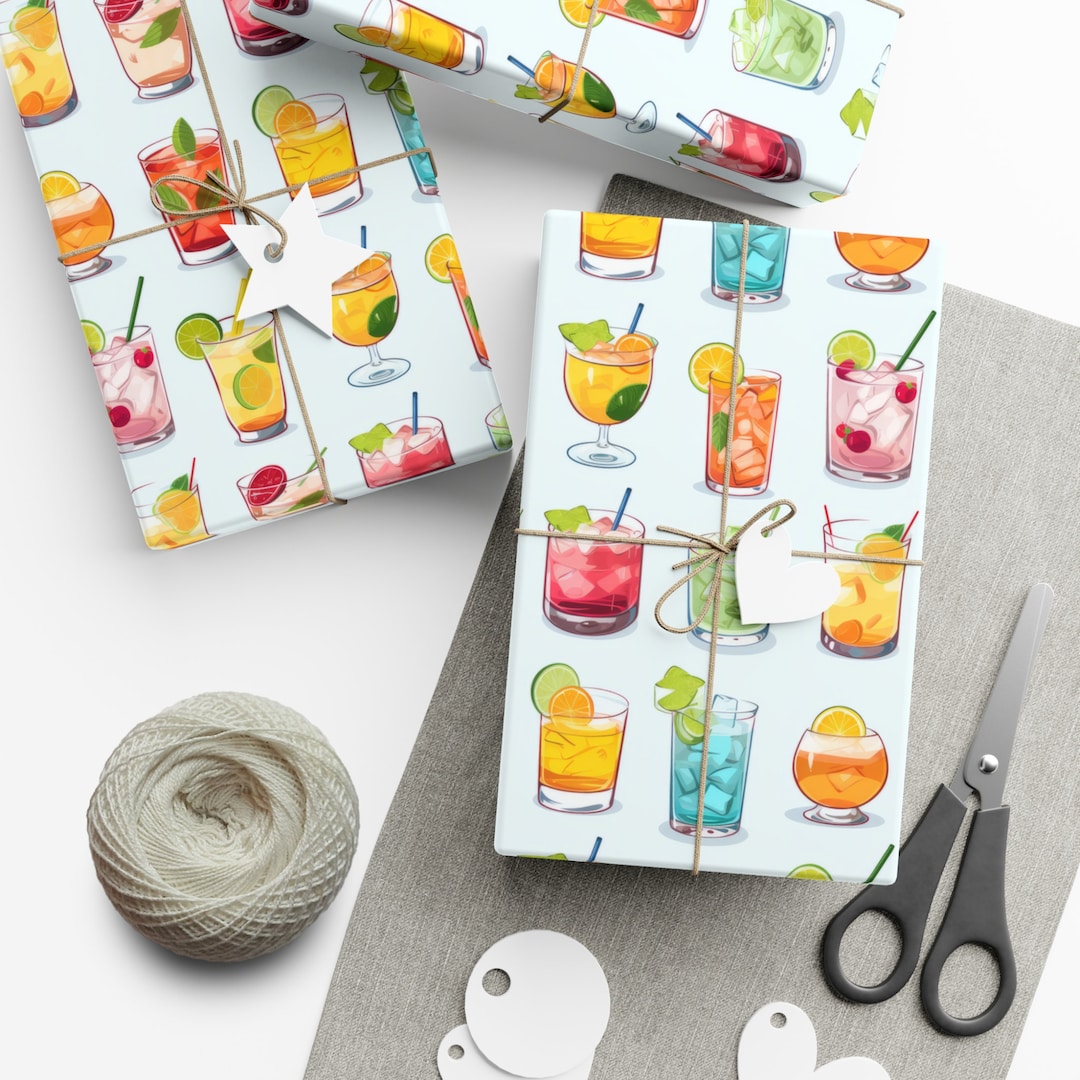 Cocktails Unique Wrapping Paper Roll Colorful Illustrated Pattern ...