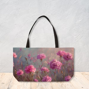 Agnes Pembroke - Sac de voyage de week-end avec imprimé fleurs de dianthus, sac à bandoulière spacieux et design pour ordinateur portable, nom personnalisé