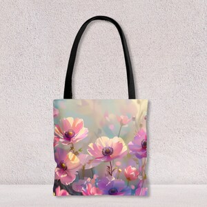Sac fourre-tout couture couture élégant pour voyage avec imprimé fleurs d'anémone Sac de créateur pour femme avec poignée en coton par Agnes Pembroke