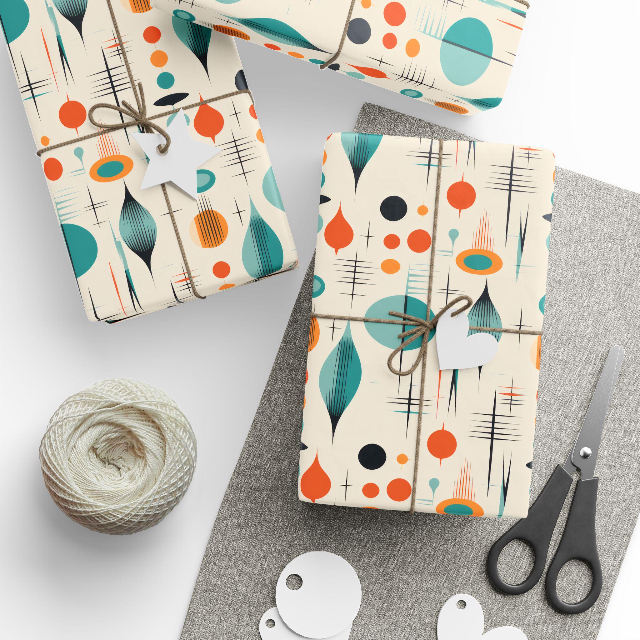 Mid Century Modern Gift Wrap Atomic Wrapping Paper Retro Shapes Wrap ...