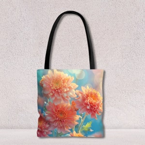 Sac fourre-tout personnalisé à fleurs de chrysanthèmes, sac fourre-tout à imprimé floral coloré réutilisable pour les voyages de tous les jours, par Agnes Pembroke