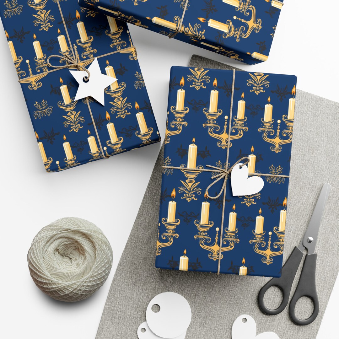 Fun Festive Wrapping Paper Elegant Candle Pattern Wrap Sheets Party ...