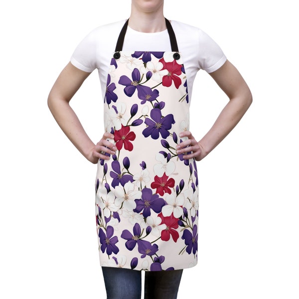 Lightweight Polyester Apron for Women Water Resistant Kitchen Apron with Purple Pholx Flower Personalized Gift for Her by Agnes Pembroke