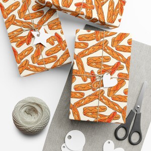 Rotolo di carta da regalo per feste, amante del cibo, divertente, stagione delle feste, carta da regalo unica, disegno di baguette, carta decorativa