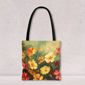 Sac fourre-tout tendance avec décoration florale colorée, sac à bandoulière imprimé de fleurs de primevère, cadeau personnalisé, sac fourre-tout pour ordinateur portable par Agnes Pembroke