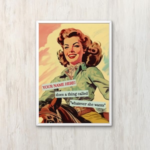 Gepersonaliseerde wanddecoraties Vintage galeriekunst Woondecoratie eigenzinnige moderne muurkunst uit het midden van de eeuw Wat ze maar wil Uniek housewarmingcadeau