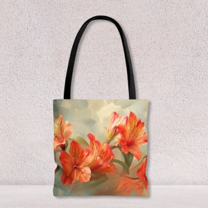 Sac d'école personnalisé spacieux pour ordinateur portable Sac à bandoulière moderne cadeau pour femme avec imprimé de fleurs d'alstroemeria par Agnes Pembroke
