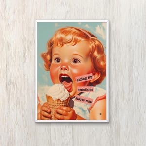 Funny Retro Housewife Home Decor Mid Century Classic Wall Art Eating My Emotions Bar Cart Print Quirky Wall Decor for Kitchen