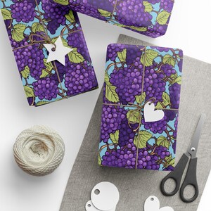 Grapes Unique Gift Wrap, Purple Vineyard Wrapping Paper Rolls, Holiday Gift Packaging Paper, Fruits Design Wrap Sheet by Agnes Pembroke