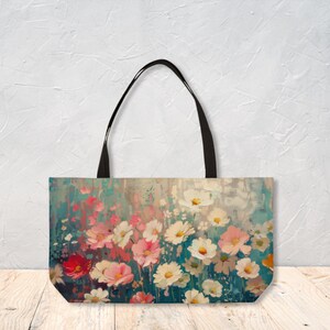 Sac week-end fleur marguerite Sac de marché unique ou sac de plage Cadeau personnalisé pour anniversaire avec fond en T par Agnes Pembroke