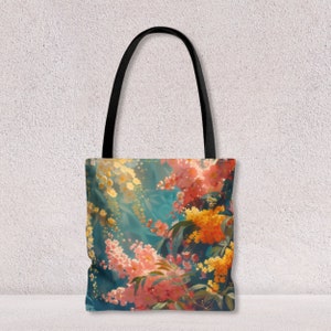 Sac fourre-tout décoratif élégant imprimé fleurs Sac vintage pour femme Sac de plage de voyage personnalisé avec fleurs de mimosa, design Agnes Pembroke